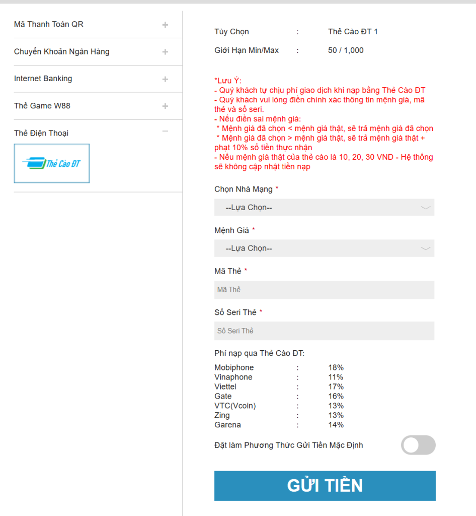 thẻ điện thoại W88