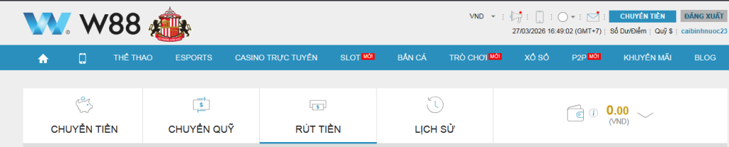 chọn chuyển tiền W88