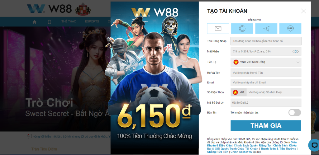 mở tài khoản thể thao W88