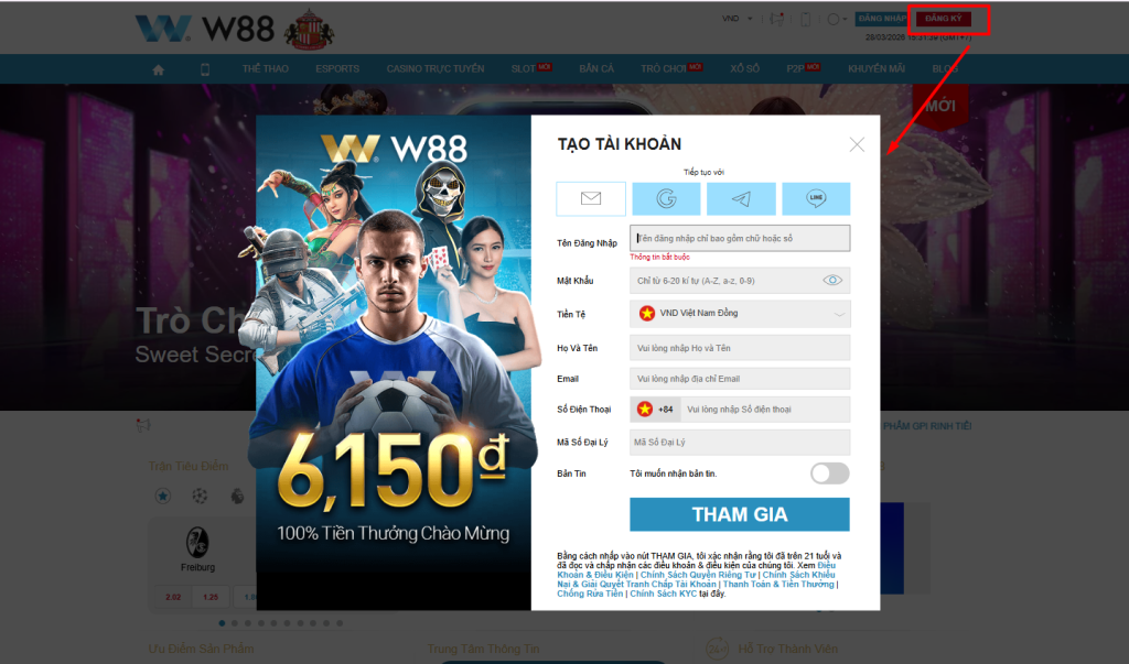 đăng ký tài khoản xóc đĩa W88