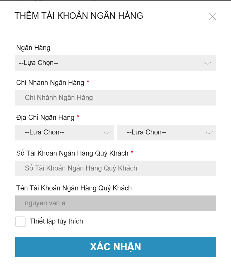 thanh toán bằng chuyển khoản ngân hàng W88