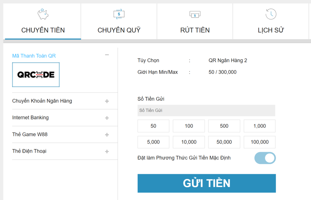 Thanh toán bằng QR code W88